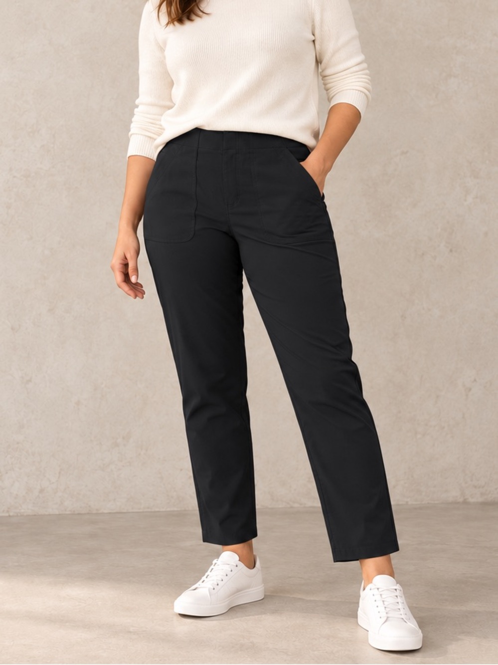 Eddie Bauer Horizon Straight Ankle Pants Black Size 12 Hidden Zip Pockets